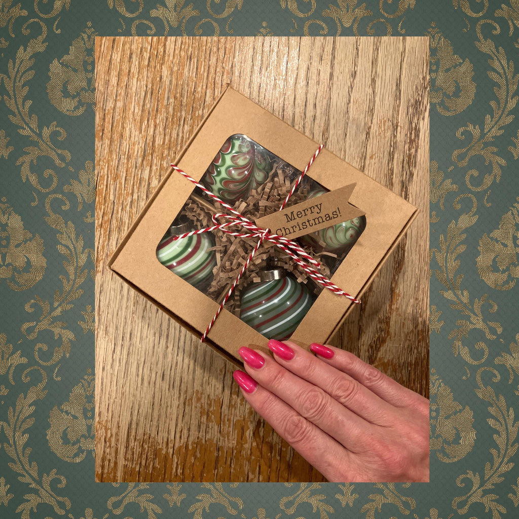 Petite Handblown Glass Festive Ornaments Set of 4 - Perfect Holiday Gift!